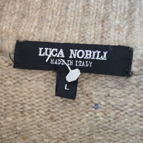 Lucas Nobili Made In Italy Oatmeal Wool Blend Shawl Collar CableKnit Sweater Siz - Picture 6 of 7